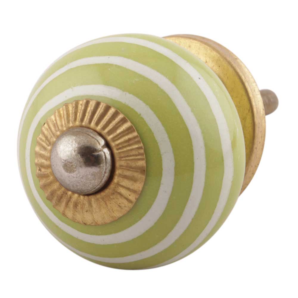 Lime Green Striped Small Ceramic Knobs